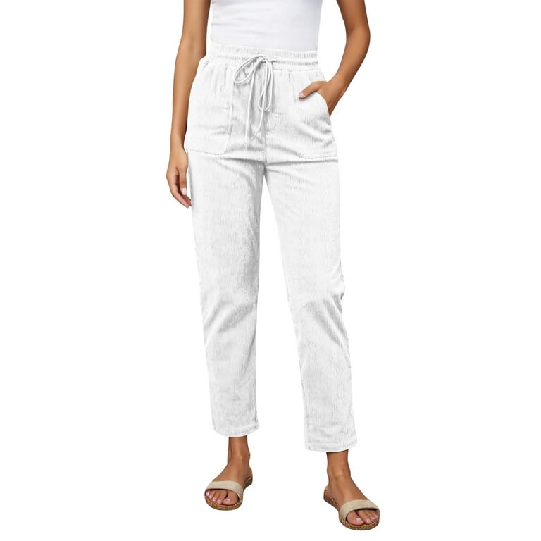 Tianiyouqing Women Corduroy Pants Drawstring Wide Leg Casual High