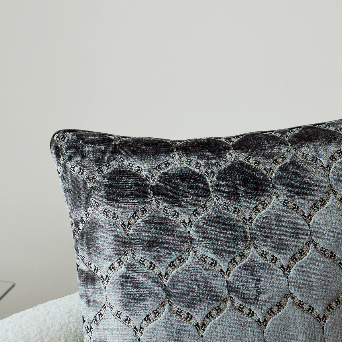 Square Diamond Plaid Striped Embroidery Cut Velvet Cushion Case Luxury Modern Throw Pillow Cover Decorative Pillow for Couch Sofa Living Room Bedroom Car, Silver 24" x 24"