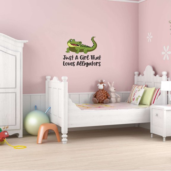 Just A Girl That Loves Alligator Zoo Swamp Marsh Africa Zebra Lion Safari Jungle Endangered Species Hippo Alligator Giraffe Tiger Wilderness Ideas Wall Decal Sticker - Size: 30 In X 24 In