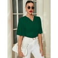 thumbnail image 2 of Chiclily Womens 3/4 Sleeve Wrap Blouse Green Small V Neck Dressy Casual Top Ruched T-Shirts, 2 of 6