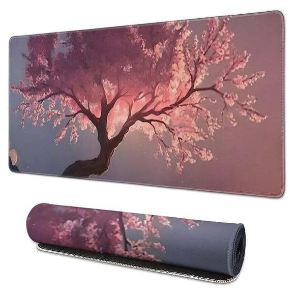 Tapis de Souris Fleur de Cerisier Imperméable, Caoutchouc+multispandes Antidérapant pour Bureau Maison Jeu 31.5x15.7 Pouces