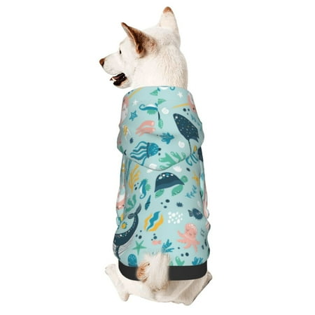 Cauagu Sea Life Pattern Winter Pet Hoodie Sweatshirts- Dog Hoodie Sweater with Leash Hole - Cute Dog Hoodie - Pet Clothes Puppy Cat Custume -XX-Large