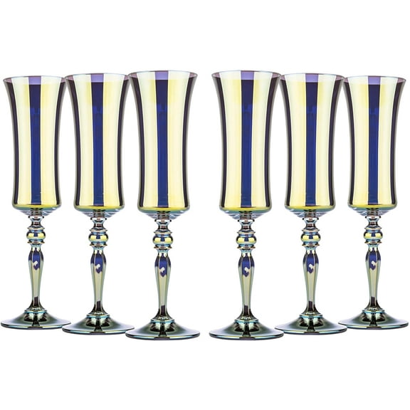 Glasstar 6 Oz Tanzanit Lead-Free Crystal Hand-Blown Champagne Flutes, Wedding Gift, Gift for Anniversary, Set of 6