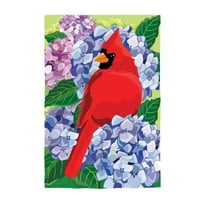 Evergreen Applique Garden Flag - Red Cardinal and Hydrangeas, 12.5 x 18 inch Double Sided
