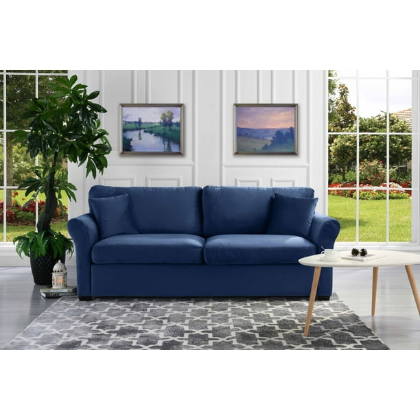 Classic Living Room Sofa In Soft Velvet Upholstery Navy Walmart Com Walmart Com