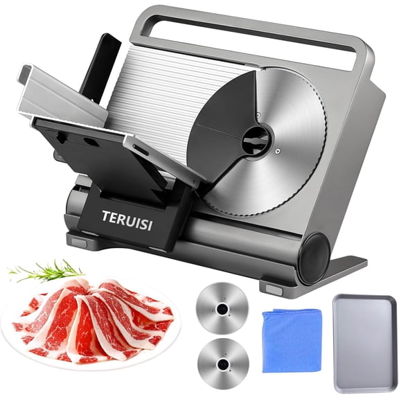 Meat Slicer, 200W Electric Meat Slicer Machine Food Slicer, Foldable Deli Meat Cutter With 2 Removable 7.5