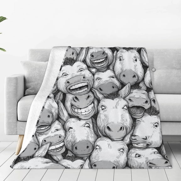 Funny Donkey Doodle Pattern Blanket, Whimsical Cartoon Animal Art, Soft Flannel Fleece Throw for Couch Sofa, Travel & Home Decor 50x40