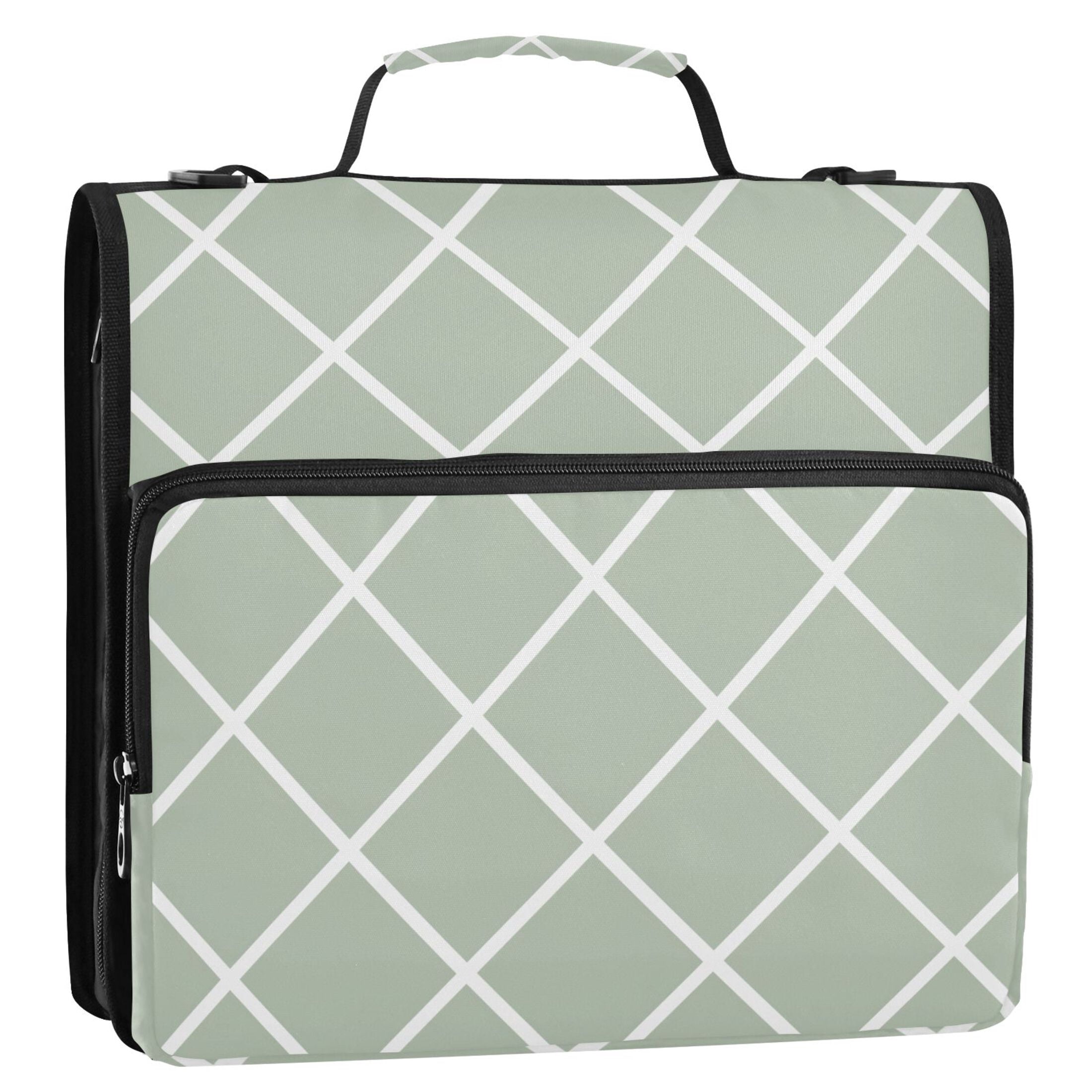 3 Ring Zipper Binder with Shoulder Strap Waterproof Trapper Keeper 2 Inch D-Ring 500 Sheets Capacity Green Block