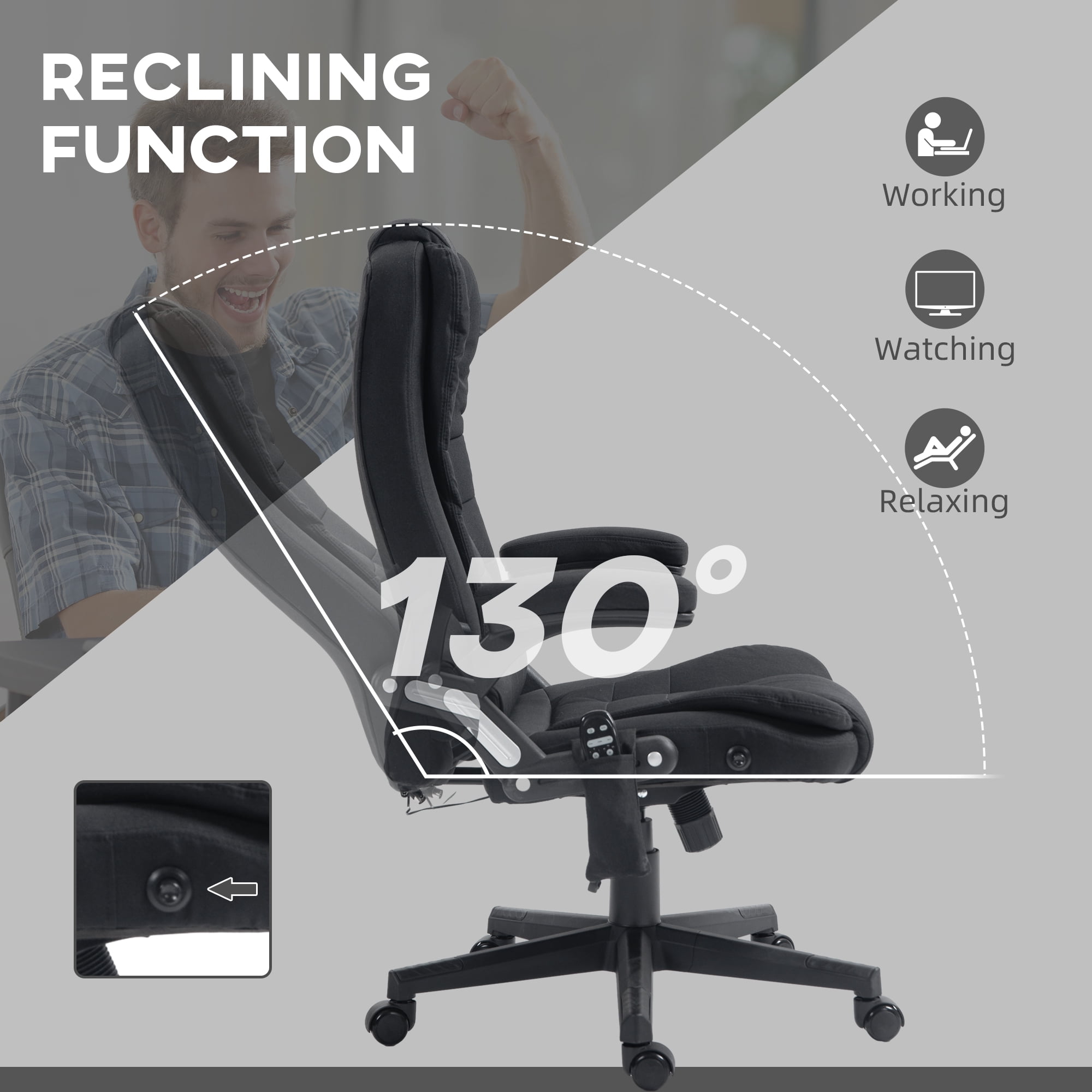 Vinsetto 6 Point Vibrating Massage Office Chair with Heat, Linen High Back Executive Office Chair with Reclining Backrest, Armrests, Black