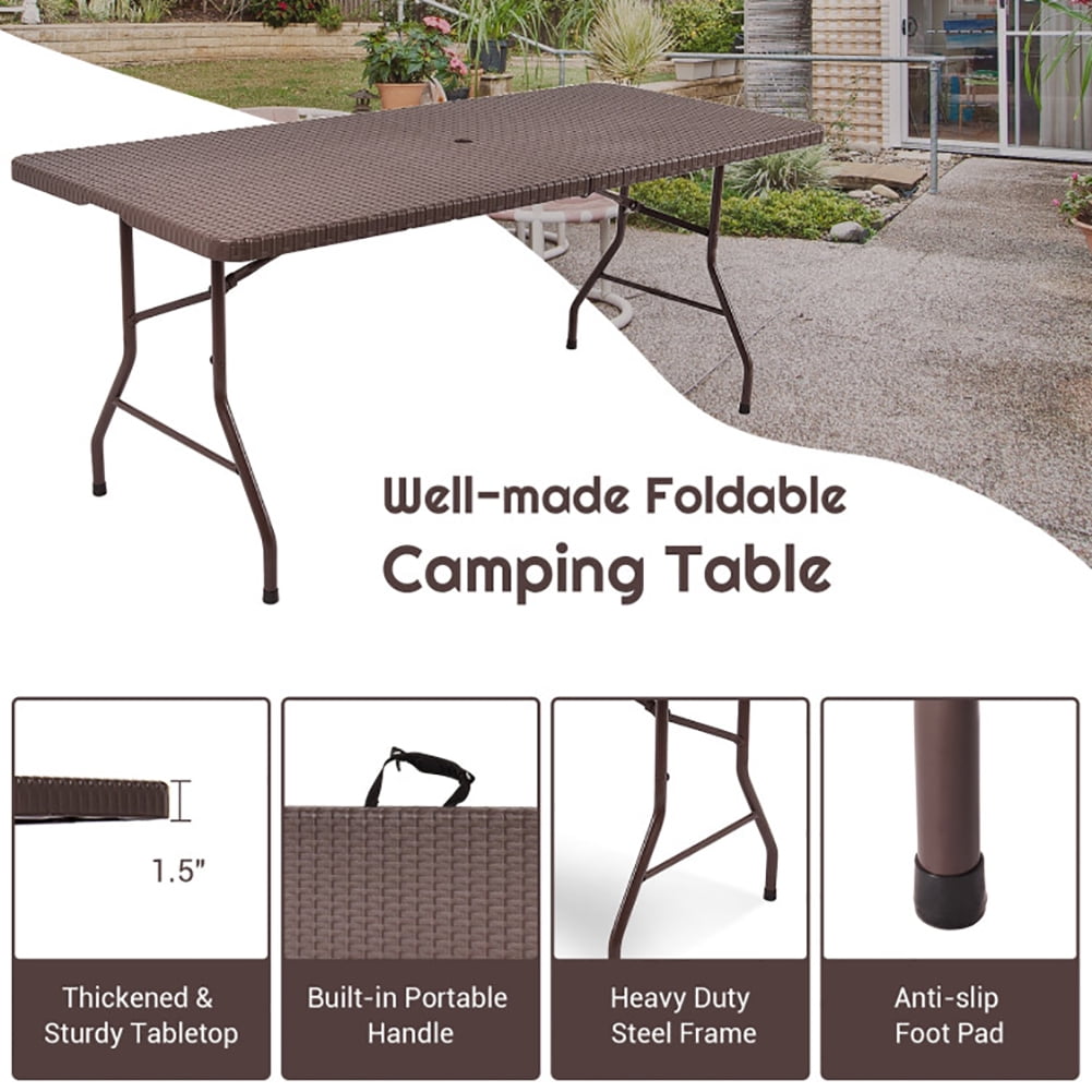 Aimee Lii 6 Feet Folding Portable Rattan Table with Carrying Handle, Outdoor Patio Furniture