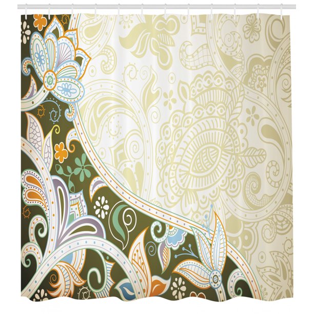 Olive Green Shower Curtain, Abstract Floral Pattern Leaves ...