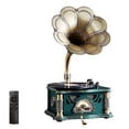 thumbnail image 2 of HZLSBL Gramófono vintage con salida Bluetooth Tocadiscos vintage Tocadiscos de gramófono retro para discos de vinilo de 7" 9" 12" 3 velocidades, Hi-Fi, hecho a mano por Pure Oak (verde oscuro), 2 of 5