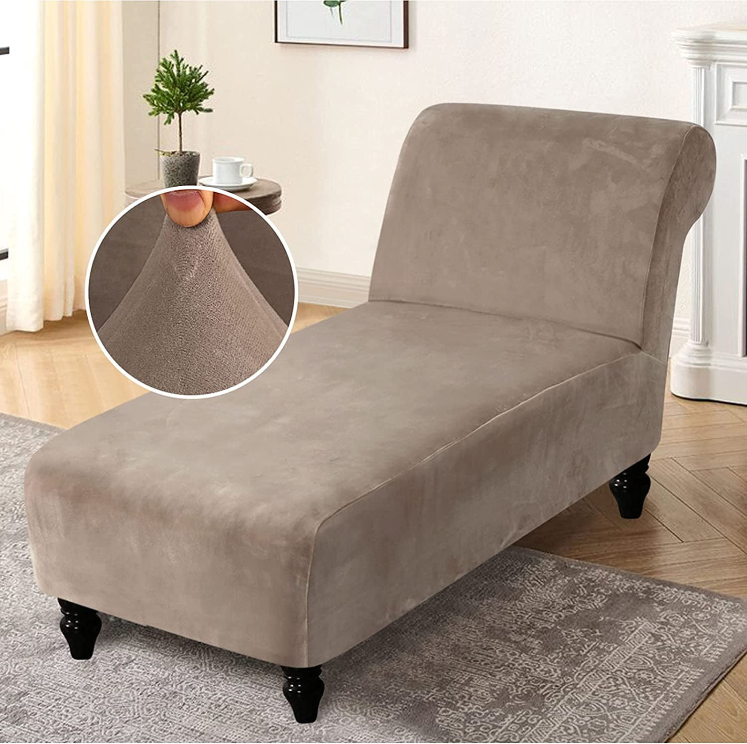 Velvet Armless Chaise Lounge Cover, Stretch Lounge Chaise Chair Slipcover Soft Recliner Sofa Slipcover Pet Furniture Protector