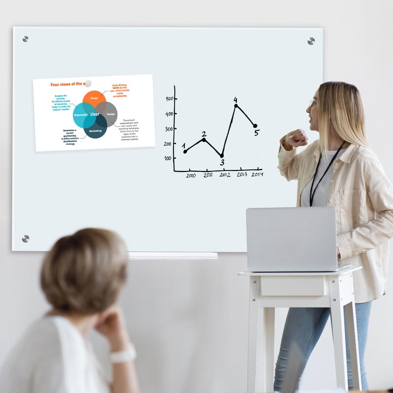Magnetic Glass Dry Erase White Board 24"x18" Horizontal Frameless Mounting Frameless Glass White Board for Office, Home & Kitchen Infinity Frameless Mounting, White Surface