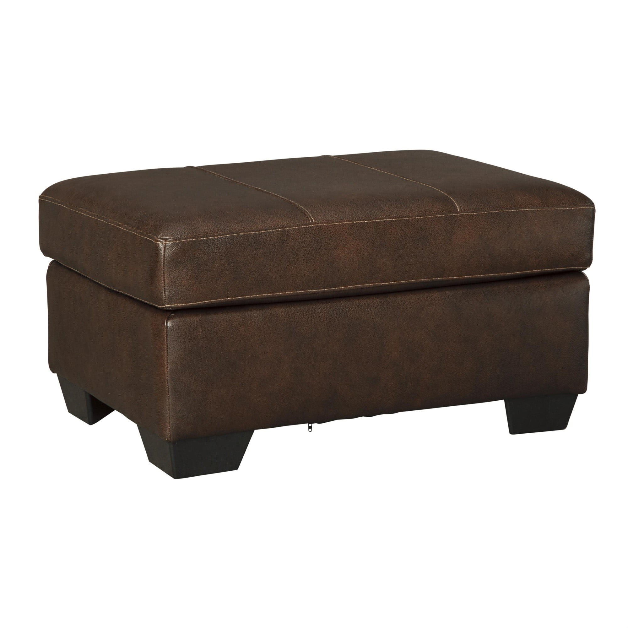 Wooden Faux Leather Upholstered Ottoman with Stitched Seating Brown