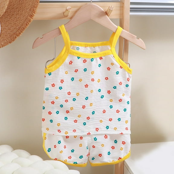 Delliss Toddler Girls Pajamas Set Sleeveless Camisole Tank Top and Shorts 2 Piece Sleepwear Summer Outfits