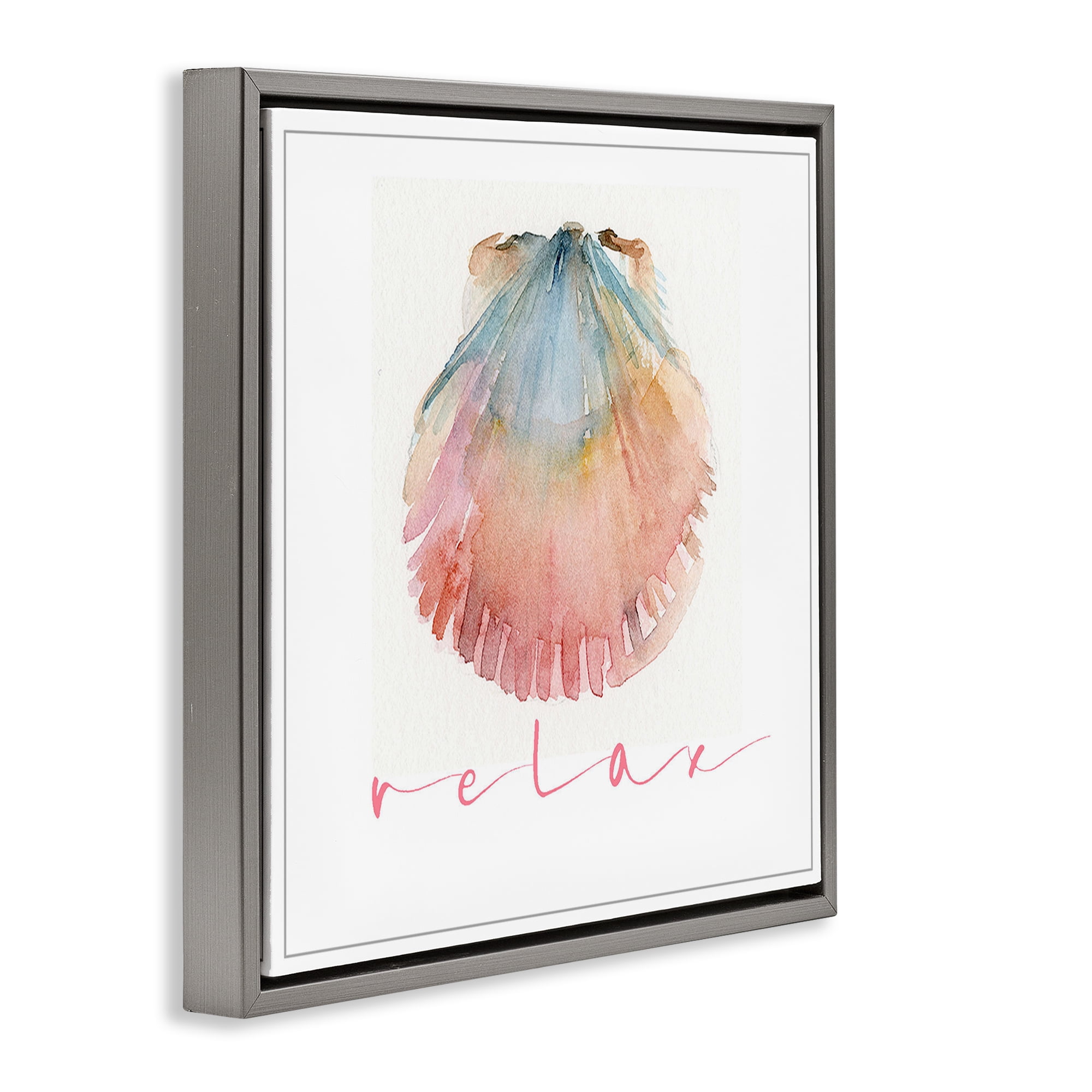 Stupell Industries Scallop Shell Relax Nautical & Beach Painting Gray Floater Framed Canvas Art Print Wall Art, 25 x 25