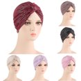 thumbnail image 3 of Odeerbi Headwrap for Women 2024 Solid India Muslim Ruffle Chemo Hat Headband Turbans Beanie Cap Purple, 3 of 3