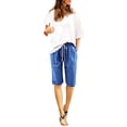 thumbnail image 3 of Bermuda Shorts for Women Knee Length Lightweight Elastic High Waist Straight Leg Relaxed Fit Casual Shorts with Pockets, 3 of 7