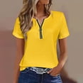 thumbnail image 2 of RQYYD Womens Short Sleeve Half Zip Dressy Tops Solid Casual Blouses Basic Tee Daily Clothes, 2 of 7