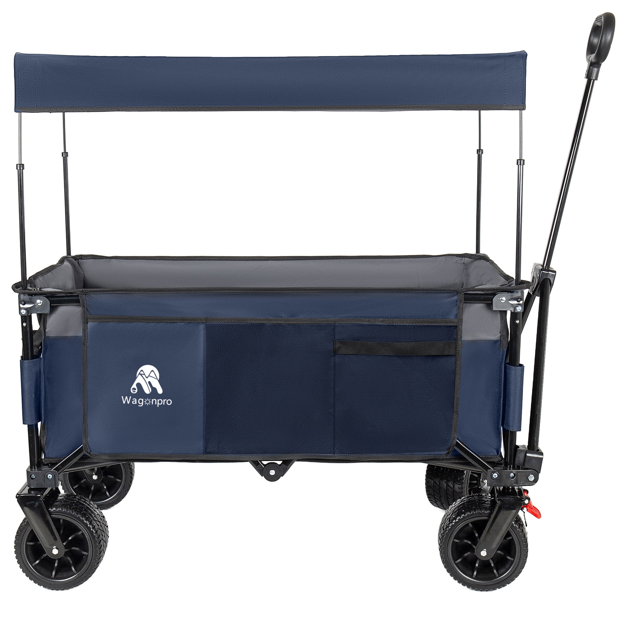 Foldable Utility Wagon with Removable Awning Canopy, 120L Large Capacity 480 LBS Heavy Duty Beach Cart, 7 Inch All-Terrain Brake Wheels Adjustable Handle for Camping Shopping Outdoor Activities