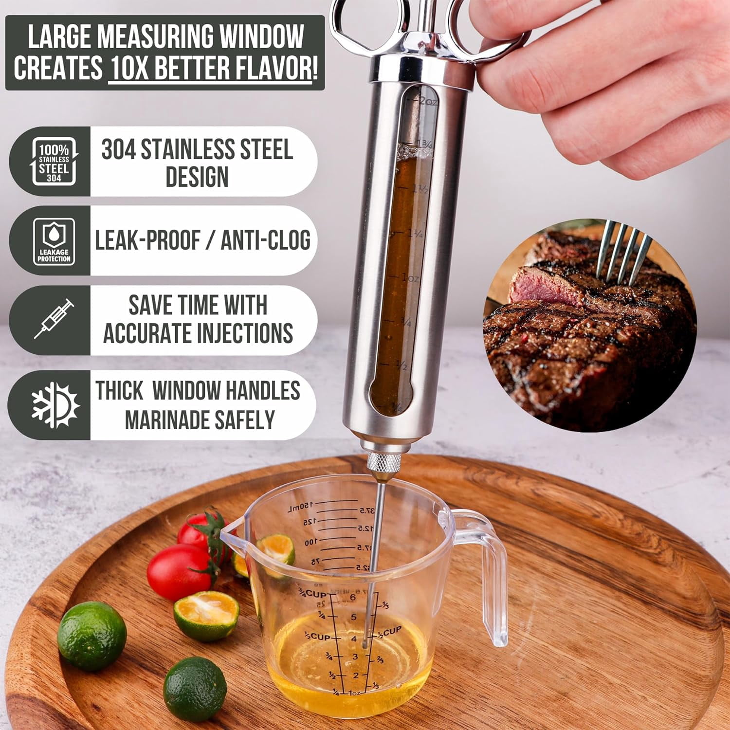 Iron Grillers Stainless Steel Meat Injector Syringe Kit for Smoking & Grilling Turkey, Brisket & BBQ