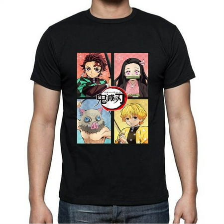 Pure Cotton T-shirt Anime Demon Slayer Printing Short Sleeves,T-shirt Gifts for Men, Plus Size Black Clothing
