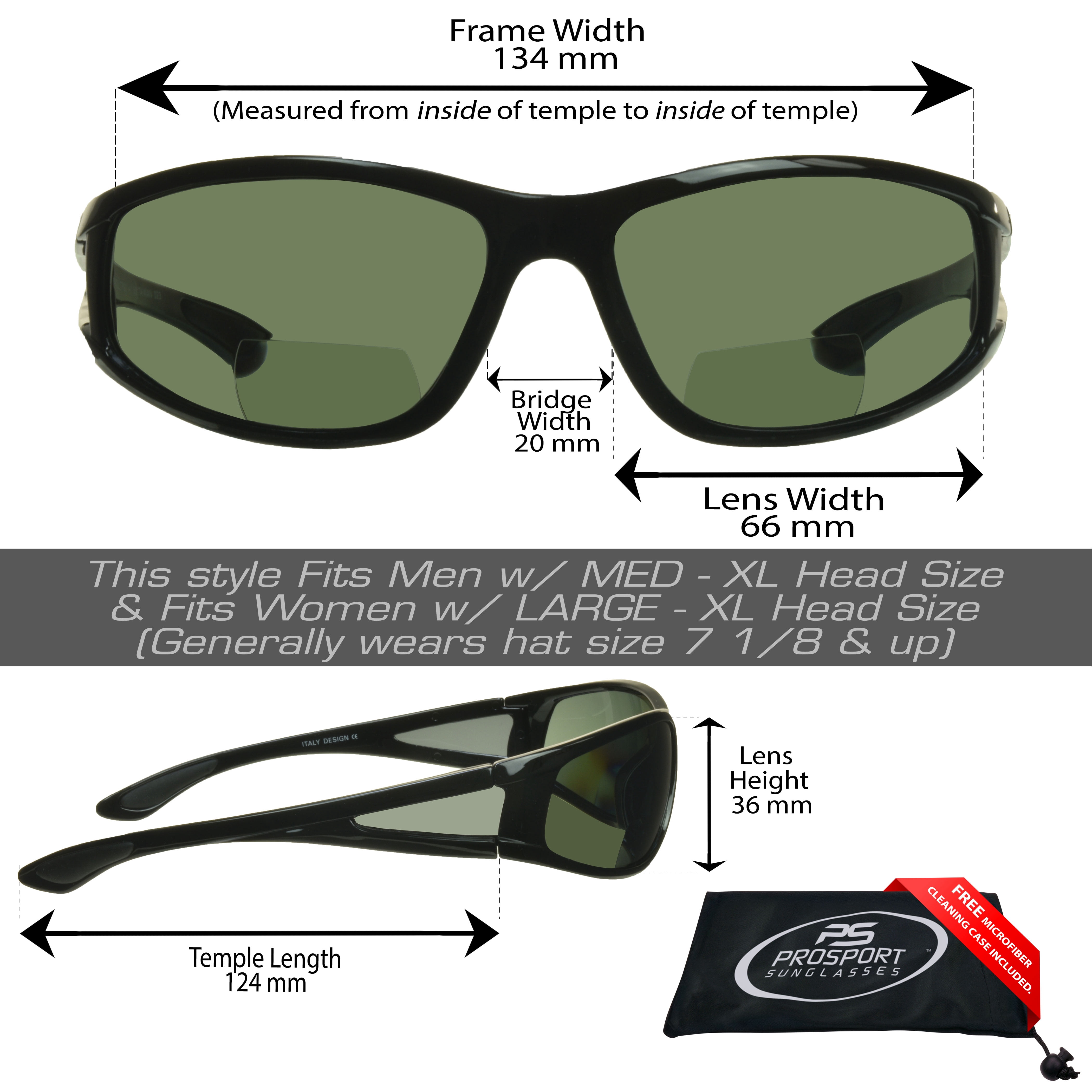 proSPORT Polarized Bifocal Sunglasses Wrap Around Side Shield for Men Women