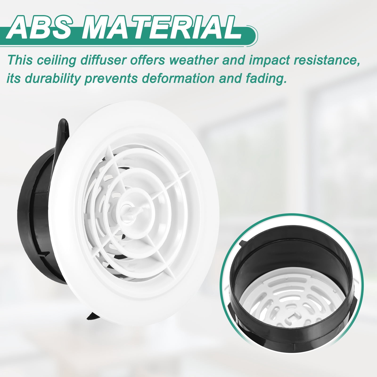 Uxcell 4pcs Soffit Vent 4" ABS Adjustable Round Louvered Vent Cover Grille Cover Ceiling Diffuser for Home Bathroom Office Kitchen Ventilation System