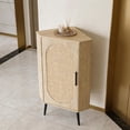 thumbnail image 7 of Small Corner Table Wood Bathroom Floor Cabinet Space Saving Corner Organizer Shelf with Carved Rattan Door for Kitchen Bedroom and Narrow Spaces (Natural), 7 of 7