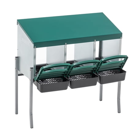 Chicken Nesting Boxes, Nesting Boxes for Chickens, Roll Out Chicken Nest Box, Metal Chicken Egg Laying Box with Swing Perch and Rollout Egg Collection for Chicken Coop