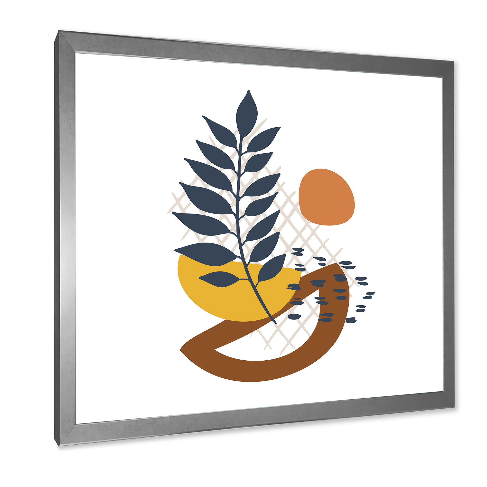 Designart 'Abstract Leaves With Elementary Shapes' Modern Framed Art Print