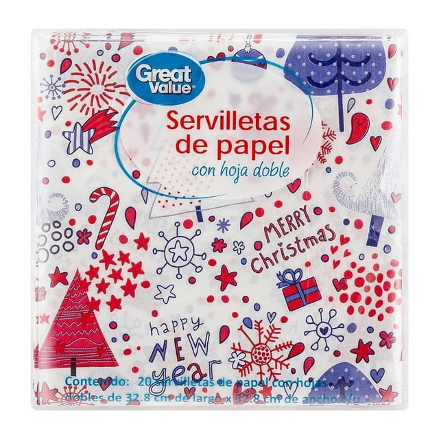 Servilletas de papel Great Value Navidad Merry Christmas con hoja doble 20 pzas
