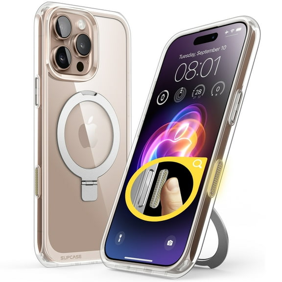 SUPCASE Quick Access Button Design for iPhone 16 Pro Max MagSafe Case, with Ring Stand Strong Magnetic [Military-Grade Protection] Shockproof Phone Cover for Apple iPhone 16 Pro Max, 6.9", Clear