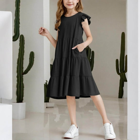 Sriper White Camisole Dress for Girls,Short Sleeve Casual Summer Dresses for Women, Dresses 12-14 Tweens,Kids Clearance Clothes,Ropa De Ninas 5T, Black 11 Years