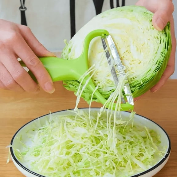 Dual-Blade Cabbage Shredder and Vegetable Peeler, Stainless Steel, Ergonomic Handle, White