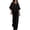 Black, variant on Casual Pant Suits For Women, Notch Neck Button Accent Irregular Top And Flowy Wide Leg Pants Two‑Piece Lounge Outfit, Relax‑Fit Polyester Women Set, S‑XXL, Plus Size Friendly