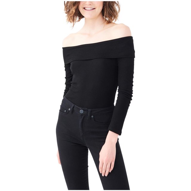 Aeropostale Womens Off The Shoulder Pullover Blouse, Black, Juniors, Medium