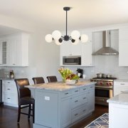 KCO Lighting Matte Black Sputnik Chandelier, Mid Century 6-Light Milk Glass Ball Chandelier, Modern Globe Ceiling Light