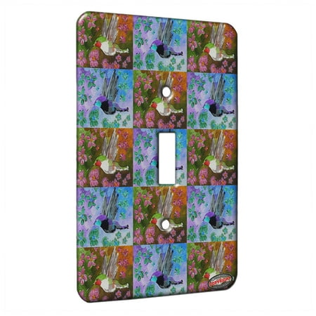 Humminbird Switch - KuzmarK™ Single Gang Toggle Switch Wall Plate - Ruby Throated Hummingbird with Pink Clematis Bird Pattern Art by Denise Every