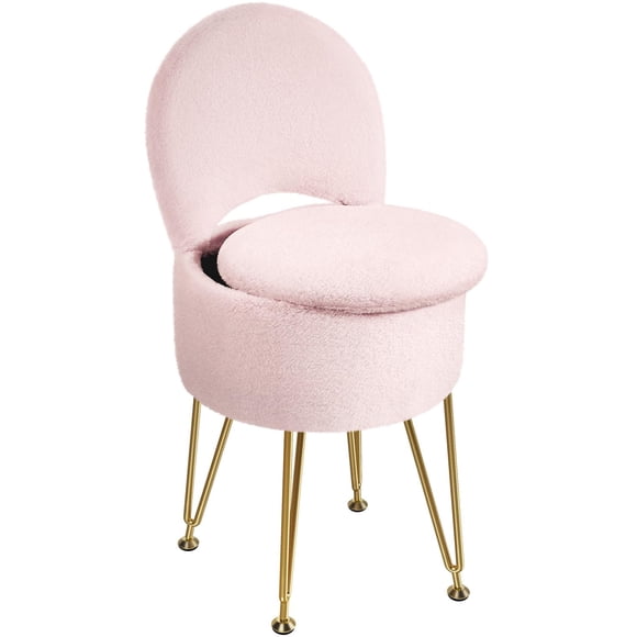 Taburete de tocador GREENSTELL con respaldo plegable para almacenamiento, color rosa