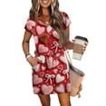 thumbnail image 6 of Women s Casual Valentine Heart Print Dress V Neck Short Sleeve Drawstring Waist with Pockets Soft Comfortable Loungewear Nightgown for Home Daily Wear Multiple Colors, 6 of 6