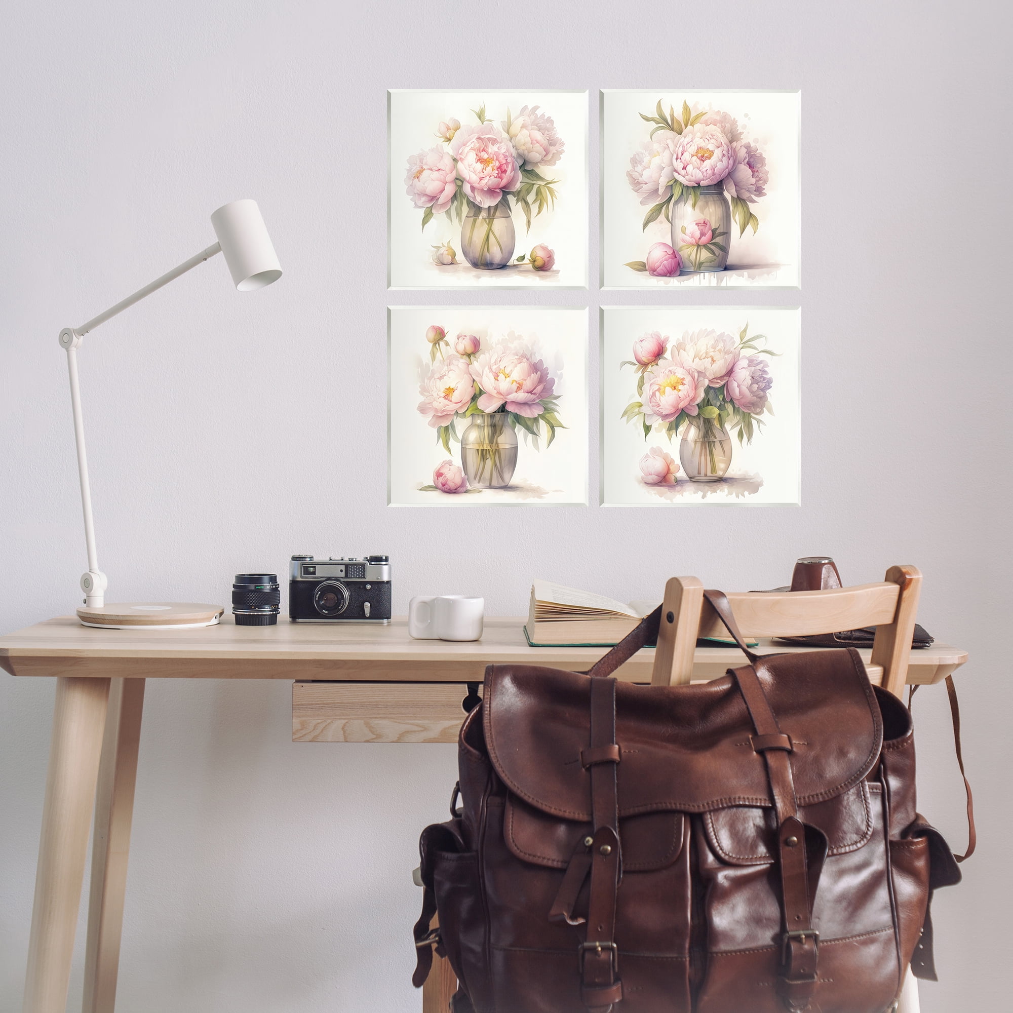 Stupell Industries Pretty Pink Peonies Plants & Flowers Painting Unframed Art Print Wall Art, 12 x 12, Set of 4