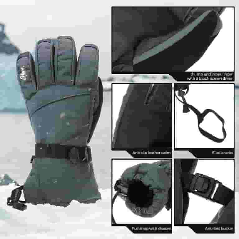 Sefzone Unisex Ski Gloves, 3M Thinsulate Leather Waterproof Sefzone Unisex Ski Gloves, 3M Thinsulate Leather Waterproof