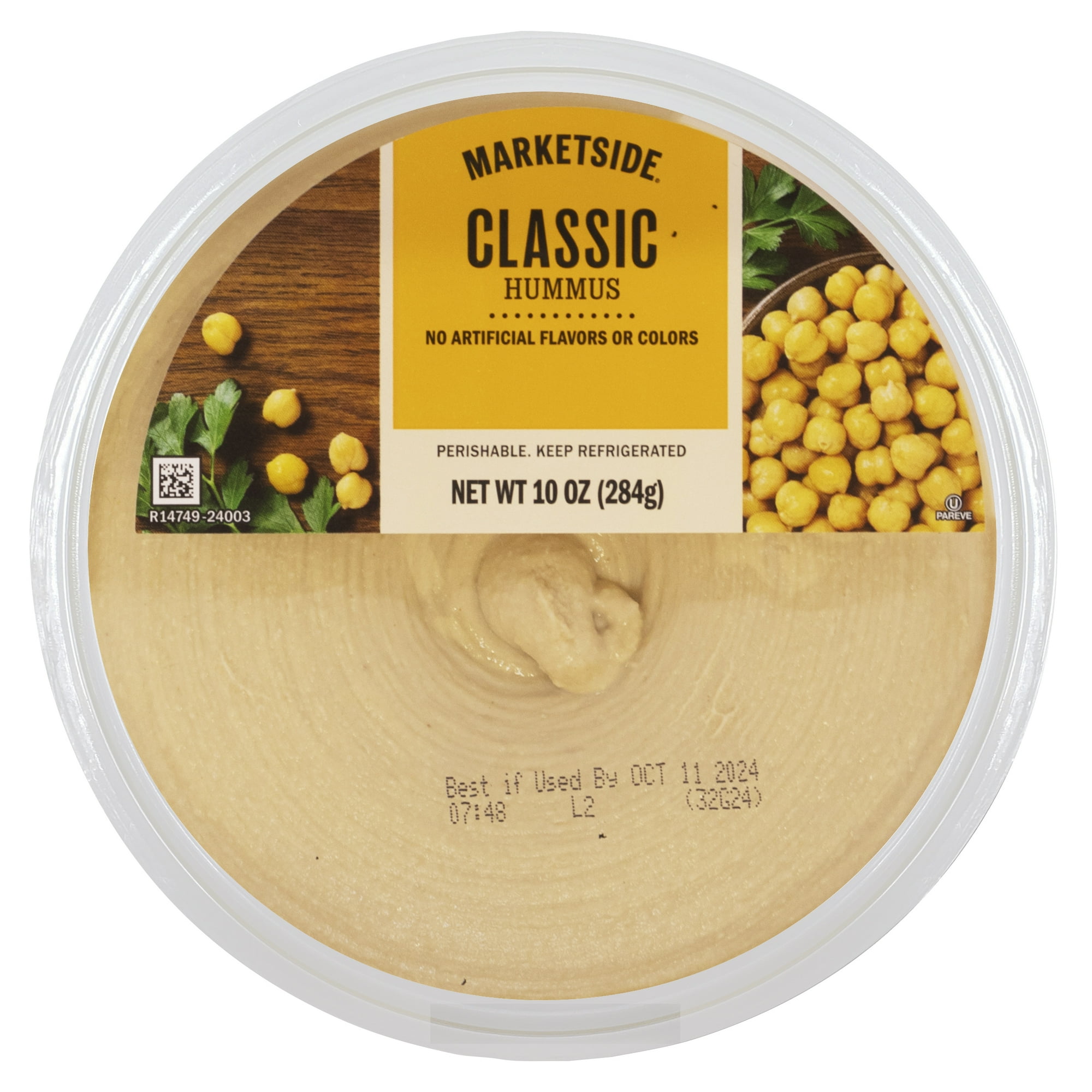Marketside Gluten-Free Classic Hummus 10 oz, Ready to Eat, Resealable Cup, 2 Tbsp. (28g) Servings