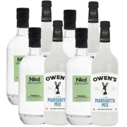 Nkd Distillery Tequila 4 Pack Alternative Premium Non-Alcoholic Spirit 750 ML Bottles w 4 Pack Owen’s Mixers Margarita Mix 750 ML Bottles - A