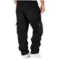 thumbnail image 4 of Havenre Baggy Cargo Sweatpants for Men Drawstring Waist Patchwork Color Block Athletic Joggers with Pockets Loose Soft Cozy Sport Jogging Pants Black L, 4 of 8