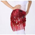 thumbnail image 2 of Belly Dance Hip Scarf with Tassels Sequins Triangle Coins Wrap Skirt Music Festival Clothing,Red, 2 of 3