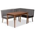 thumbnail image 2 of Baxton Studio Alvis Mid-Century Modern Grey Velvet Upholstered and Walnut Brown Finished Wood 3-Piece Dining Nook Set, 2 of 11