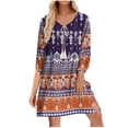 thumbnail image 2 of Ovzne Robes pour Femmes 2025 Robe d'Été Mode Féminine Décontractée Imprimée avec Cordon de Serrage Robe d'Été à Manches 3/4 Col Rond Grande Taille Robe Maxi Imprimée Liquidation, 2 of 7
